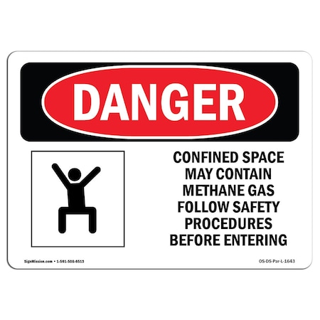 OSHA Danger, Confined Space May Contain Methane Gas, 5in X 3.5in Decal